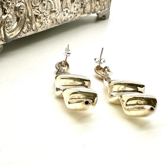 Vintage Modernist Electroform Silver Earrings - Picture 7 of 12